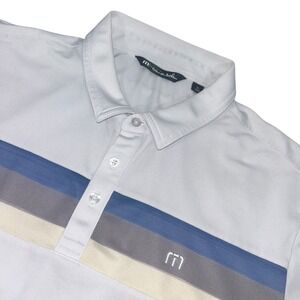 Travis Mathew Golf Polo Shirt Mens XL White Striped Short Sleeve